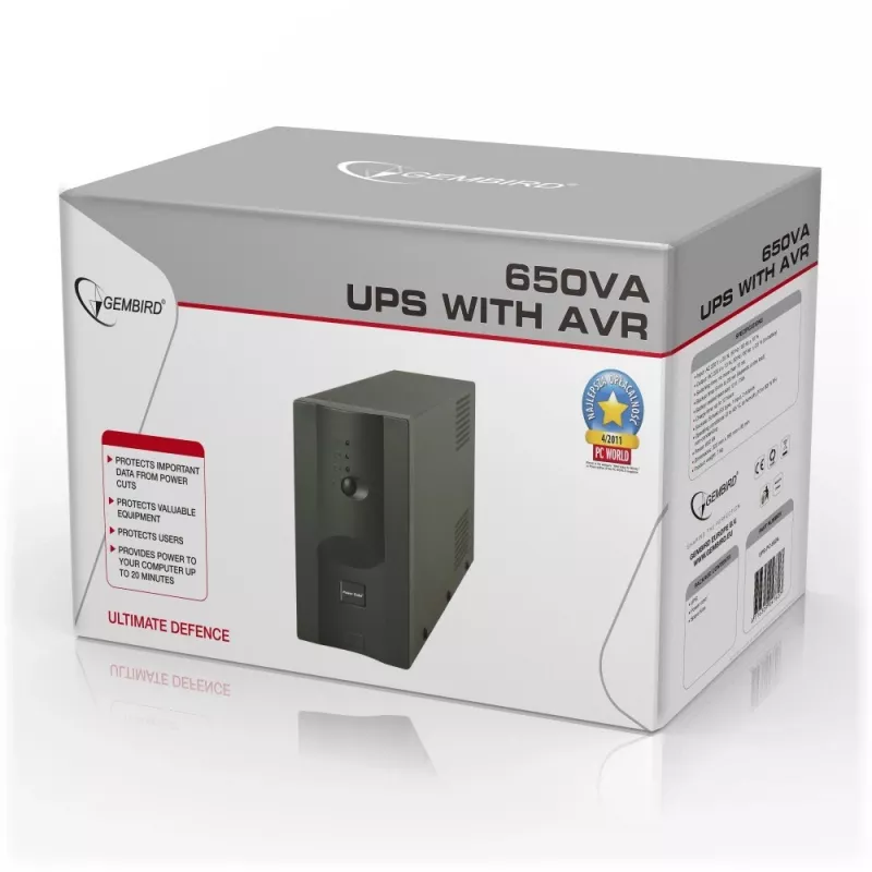 Gembird UPS-PC-652A nepārtrauktās barošanas avots (UPS) Line-Interactive 0.65 kVA 390 W 3 AC kontaktligzdas