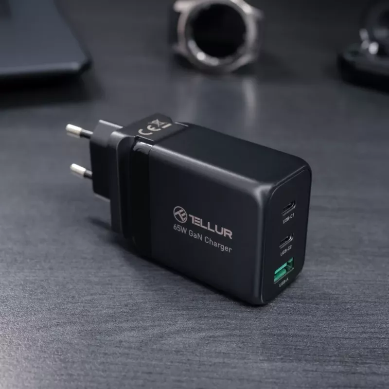 Wall Charger Tellur TLL151451 65W, 3-port (2x USB-C, 1x USB-A)