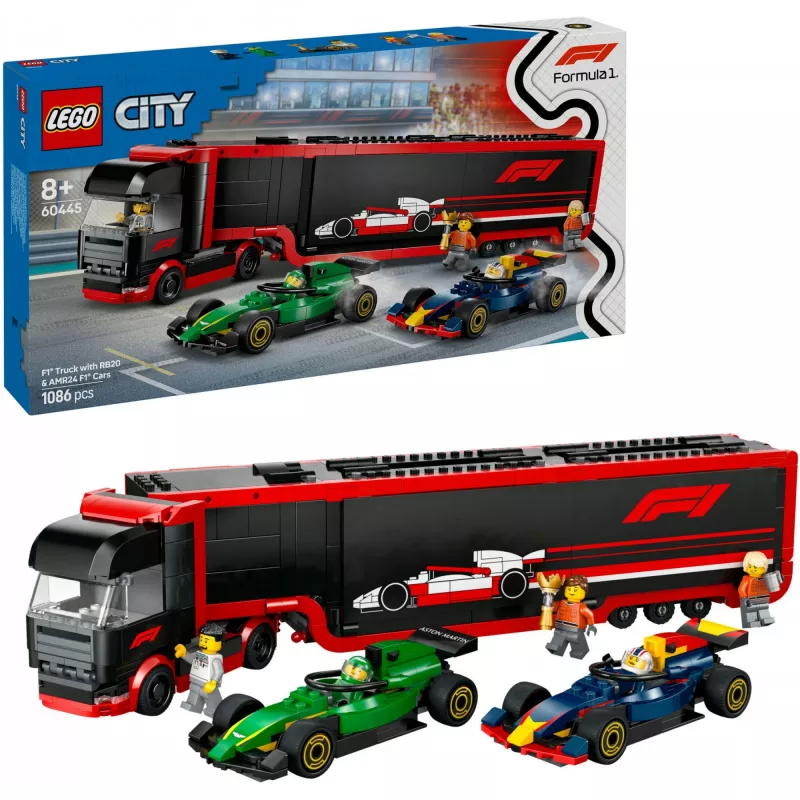 LEGO CITY 60445 F1 - Kravas auto ar RB20 un AMR24 F1 mašīnām