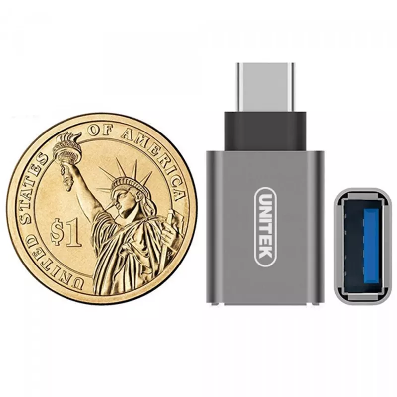 UNITEK Y-A025CGY kabeļa interfeisa/dzimuma adapteris USB Type-C uz USB Type-A, metālisks