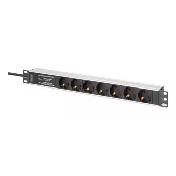 Digitus DN-95441 strāvas sadales bloks (PDU), 7 maiņstrāvas rozetes, 1U, melns/sudrabains