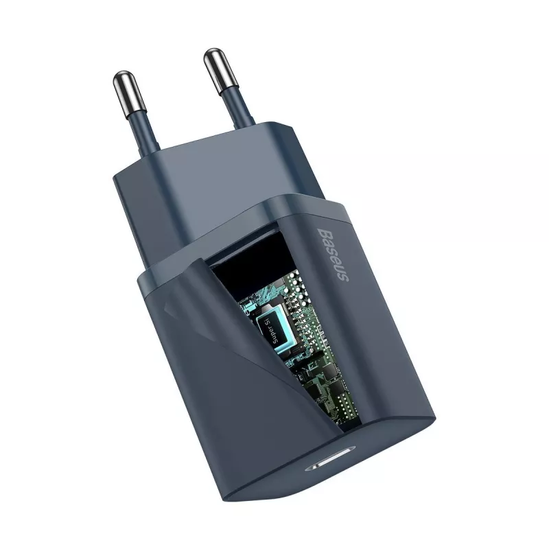 Baseus Super Si Power lādētājs ar USB-C uz Lightning kabeli 20W Zils