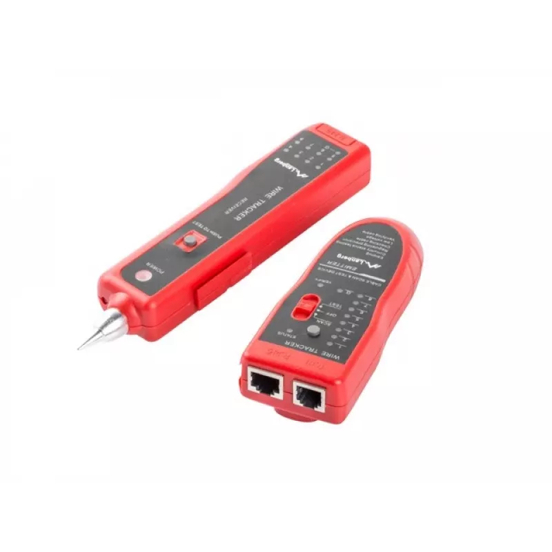 LANBERG tīkla kabeļu testeris NT-0501 — RJ-11/RJ-12/RJ-45 atbalsts, maksimālais garums 250 m, iebūvēta baterija, LED indikatori, melns