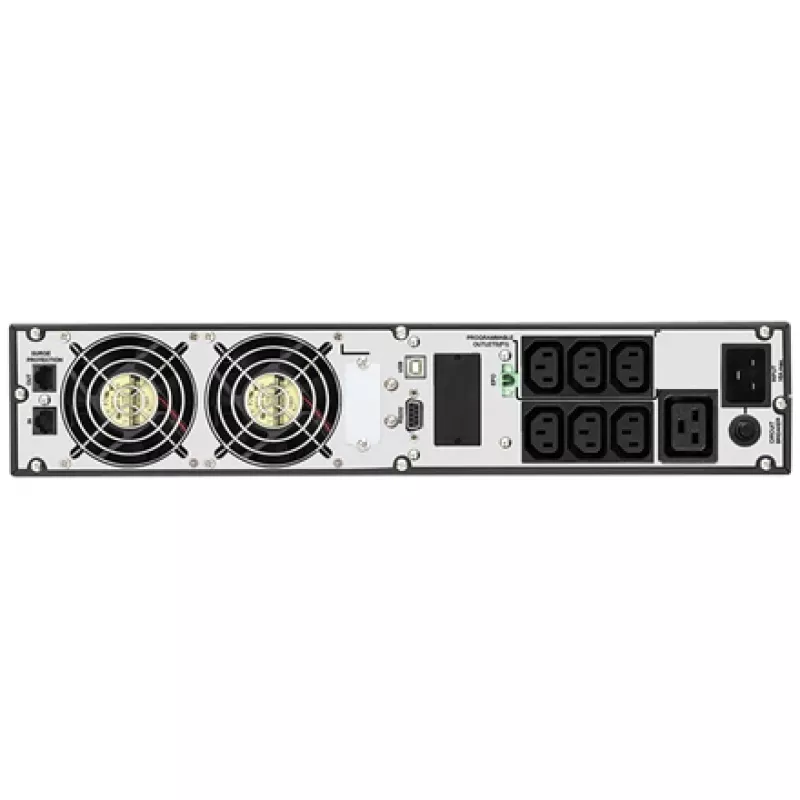 Rack UPS fsp/fortron CHAMP 3K RACK — 3000 VA, 2400 W, 110–300 V, ±1% batt. režīmā, 4 maiņstrāvas ligzdas, USB