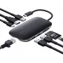 Klēpjdatora dokstacija AUKEY CB-C71 — 3x USB‑C (USB 3.2 Gen1), HDMI, RJ‑45, MicroSD, USB PD 100W, 0,15 m kabelis, melna