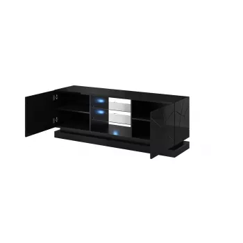 TV statīvs cama meble QIU 160 — MDF melns spīdīgs, 1600×420×570 mm