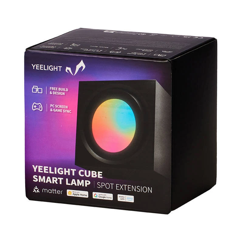 Viedā galda lampa Yeelight Cube — daudzkrāsu, Wi-Fi/Bluetooth, 2,4 GHz, Bluetooth 5.0, maiņstrāva 100–240 V, 1,5 m kabelis, melna