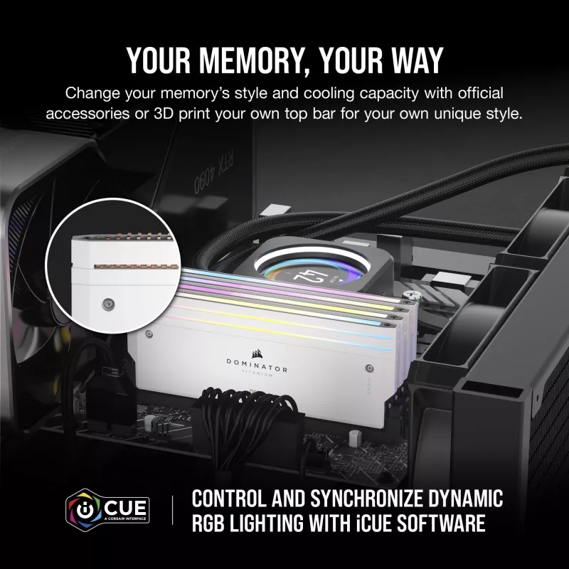 CORSAIR DOMINATOR TITANIUM RGB 96GB 2x48GB DDR5 6400MT/s DIMM Unbuffered 32-40-40-84 Std PMIC XMP 3.0 Balts Heatspreader 1.4V
