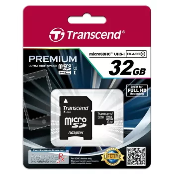Atmiņas karte MICRO SDHC 32GB AR ADAPT/CLASS10 TS32GUSDU1 TRANSCEND