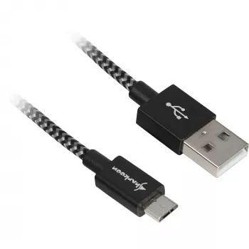 USB 2.0 kabelis, USB-A spraudnis > Micro-USB spraudnis (melns/pelēks, 2 metri, apvalkots)