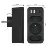 Strāvas sadalītājs MACLEAN MCE248 F/B — 3 maiņstrāvas rozetes (1x16A, 2x6A) un 4 USB porti (2xUSB‑A, 2xUSB‑C PD 20W), ES spraudnis, melns
