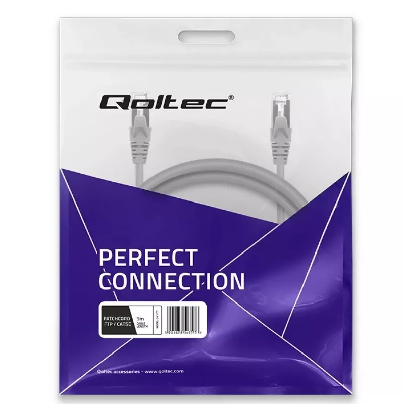 Patchcord kabelis QOLTEC 54529 2xRJ45 CAT5e 5m Melns