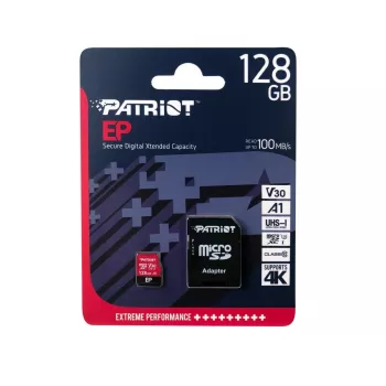 MicroSDXC atmiņas karte PATRIOT 128GB Class 10 U3 V30, lasīšana 100 MB/s, rakstīšana 80 MB/s, microSDXC