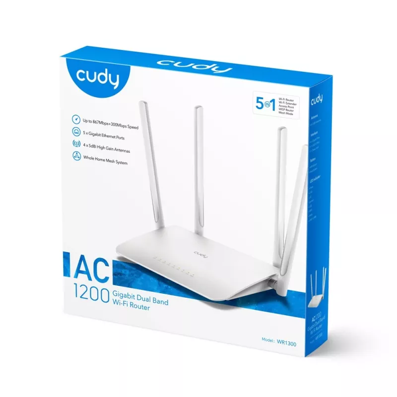 Cudy WR1300 bezvadu maršrutētājs Gigabit Ethernet Divjoslu (2.4 GHz / 5 GHz) Balts