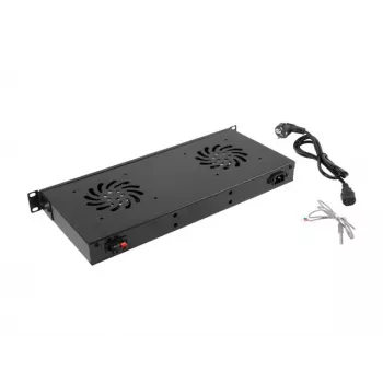 Ventilatora panelis LANBERG AK-1502-B, 1U statnē, 2 ventilatori, 230V, 38W, 483×44,5×192 mm, melns