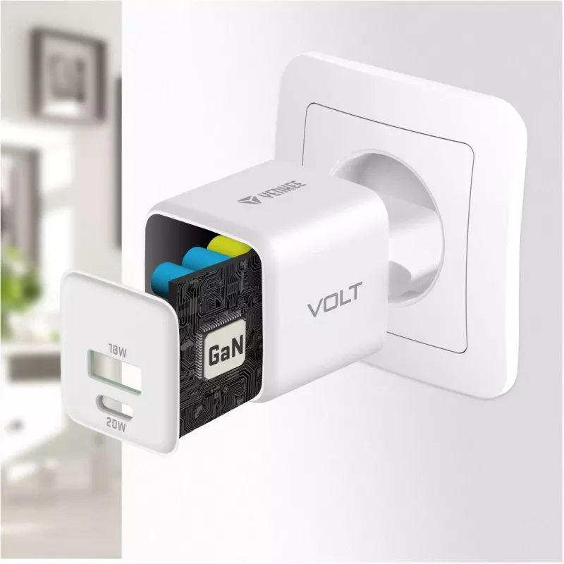USB C/A tīkla lādētājs YENKEE YAC G38 20W 3A ar Power Delivery atbalstu (USB‑C un USB‑A)