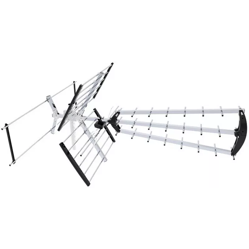 Āra/iekštelpu DVB-T antena LIBOX LB2000 ar 69 dB pastiprinātāju, divu polu polarizācija, 174–790 MHz, alumīnijs/melna