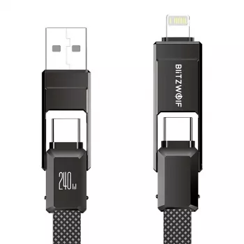 4-in-1 kabelis BlitzWolf BW-HDC7 — USB-C, Lightning, USB-A, Micro-USB 1,2 m 240 W melns