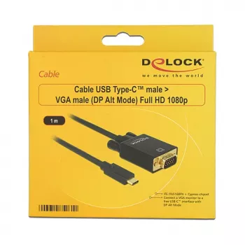Video kabeļa adapteris DeLOCK 85261 USB Type-C uz VGA 1m Melns