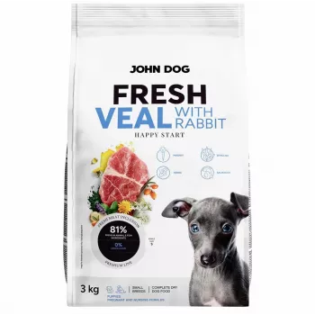 Sausā suņu barība John Dog Puppy Fresh teļa gaļa ar trusi 3 kg