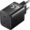 Vention FEFB0-EU 45W iekštelpu maiņstrāvas ātrais lādētājs 2× USB-C — viedtālrunim, klēpjdatoram, planšetdatoram, viedpulkstenim, austiņām (melns)