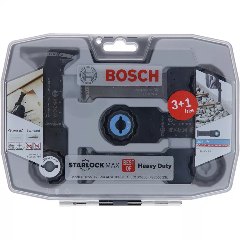 Bosch Starlock Best of Heavy Duty Sets, 4-gab., Asmeņu komplekts, Metāls, Koks, Melns, Kaste