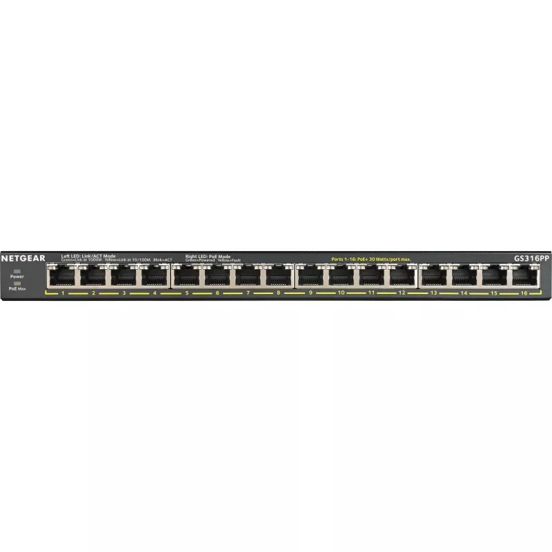 NETGEAR GS316P Nevadāms Gigabit Ethernet (10/100/1000) Strāva pa Ethernet (PoE) Melns
