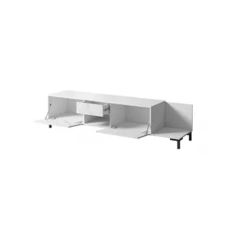 TV skapītis Cama Meble MARMO 2D1S1K, 195x40x47,5 cm, balts matēts/virsma marmora balta