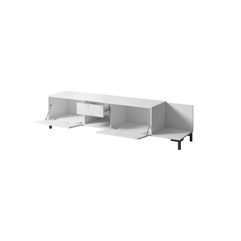 TV skapītis Cama Meble MARMO 2D1S1K, 195x40x47,5 cm, balts matēts/virsma marmora balta