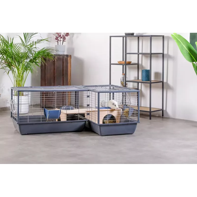 Iekštelpu trušu būris ZOLUX Neolife Connect 101.5×54×51 cm — metāla rāmis, plastmasas pamats, pelēks