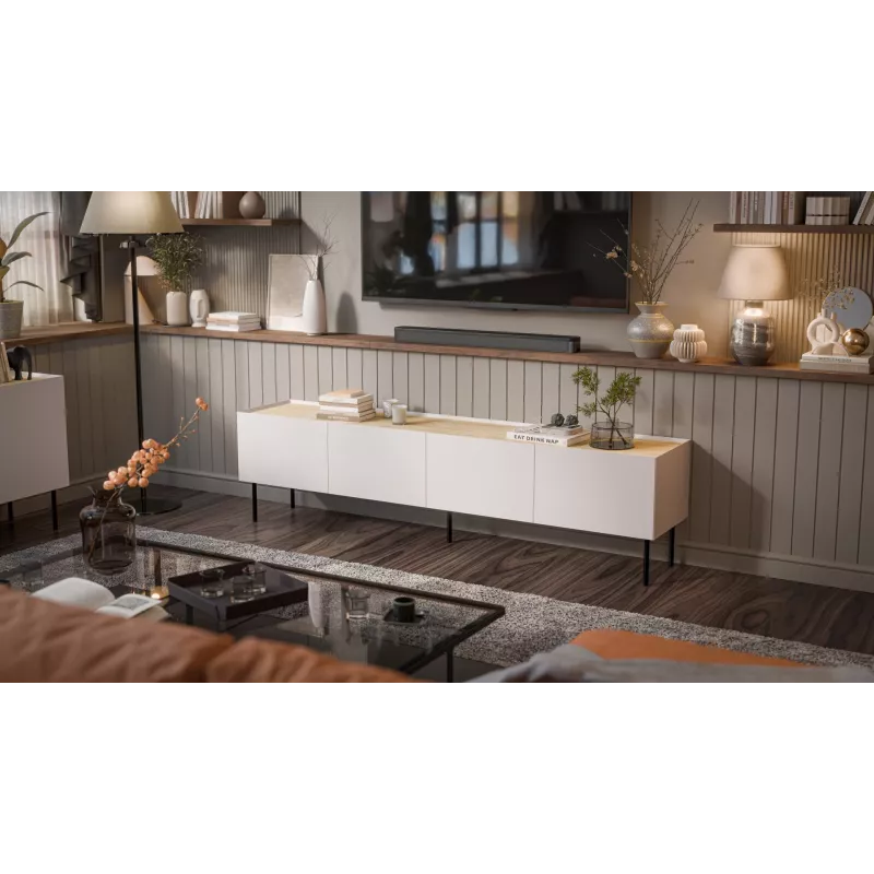 TV skapis Cama Meble FELLINI 200x40x52 cm, kašmira rāmis, eļļots ozola virsma