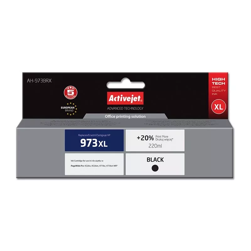 Activejet AH-973BRX tinte (aizstājējs HP 973XL L0S07AE; Premium; 220 ml; melna)