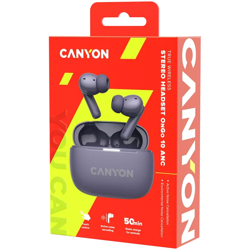 Canyon CNS-TWS10PL Austiņas un Mikrofons True Wireless Stereo (TWS) Iekšauss zvaniem/mūzikai/sportam/ikdienas lietošanai USB Type-C Bluetooth Violeta (CNS-TWS10PL)