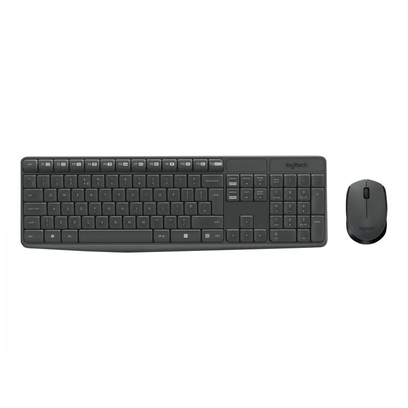 Logitech MK235 Izturīgs bezvadu tastatūras un peles komplekts pelēkā krāsā