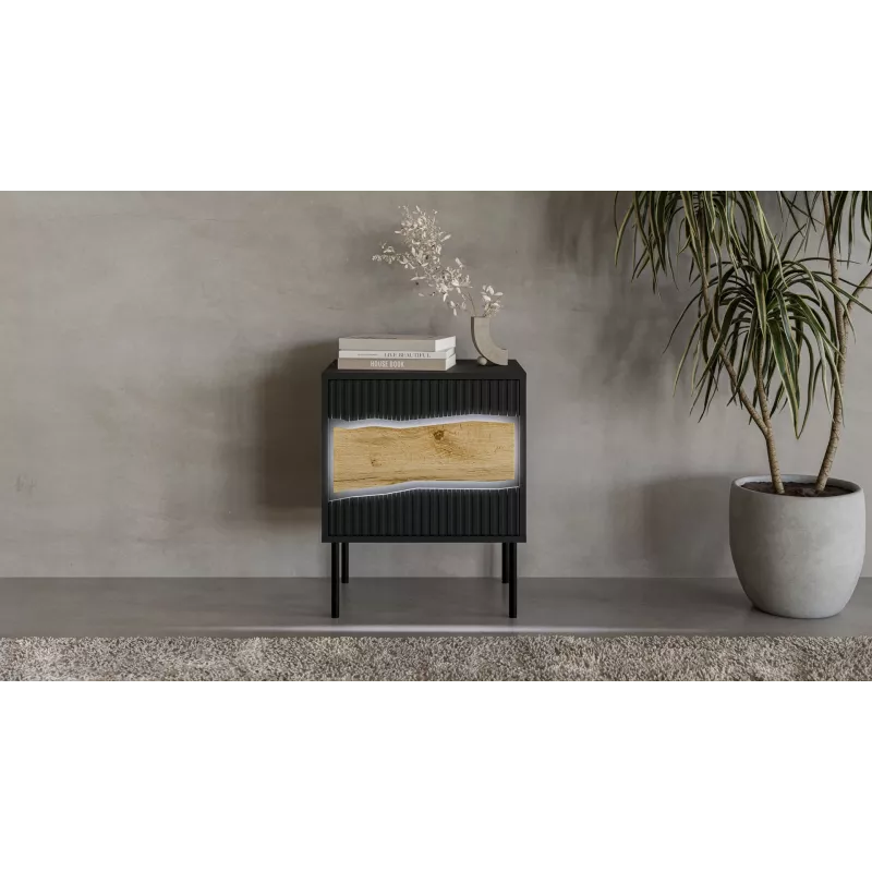 Cama INSERTO Naktsskapītis, 2 gab., 50x40x61.5 cm, melns + LED