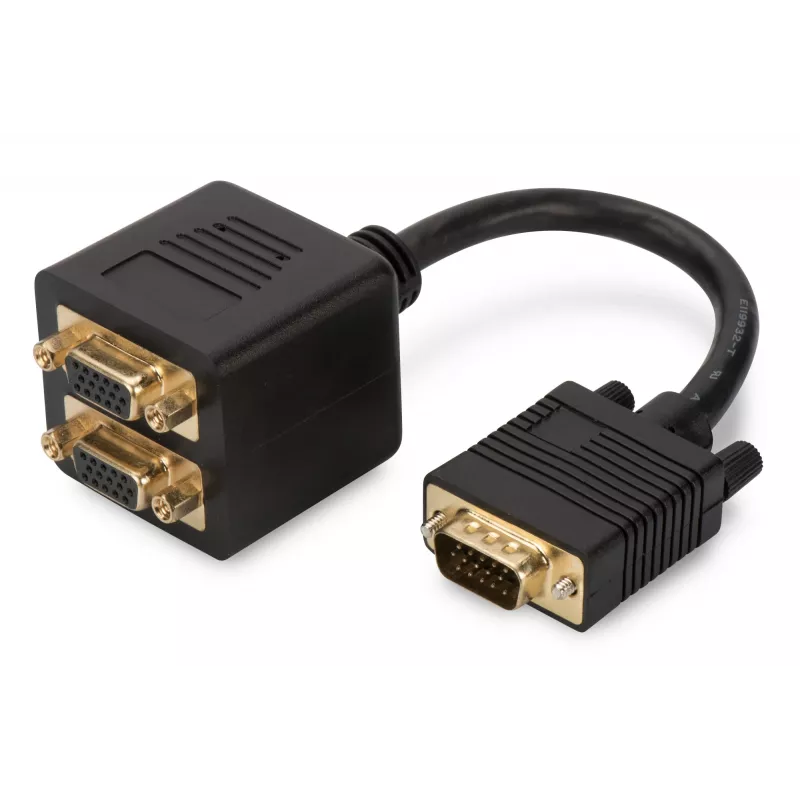 Digitus AK-310400-002-S VGA sadalītāja Y kabelis HD15 uz 2x HD15, 0,2 m, melns