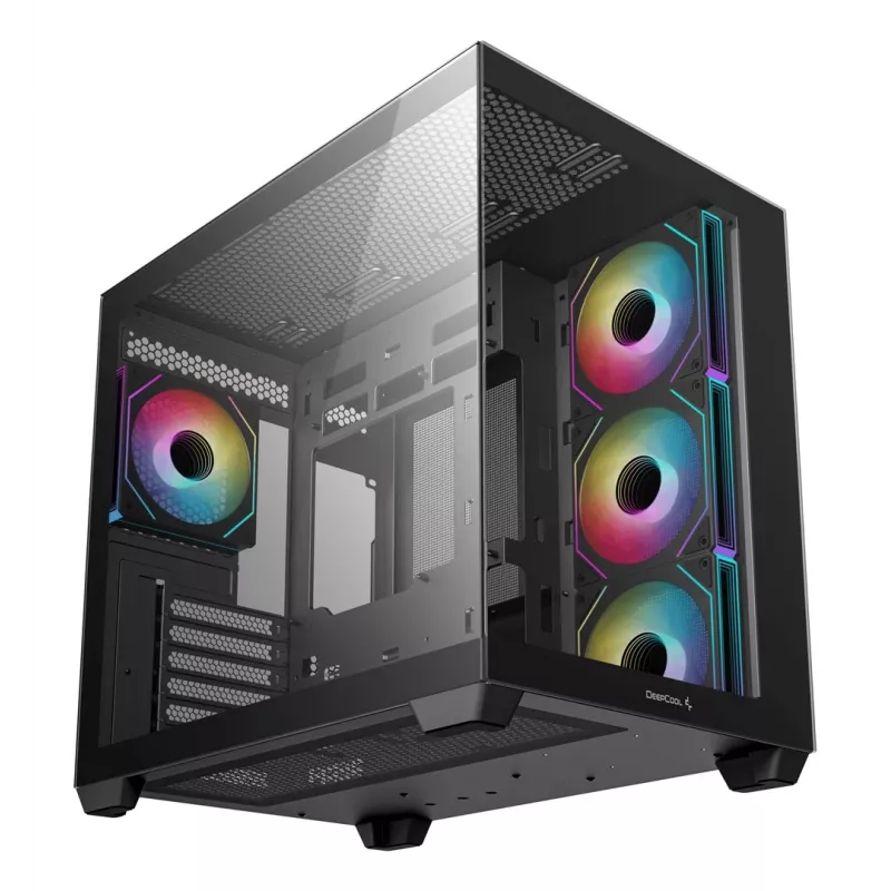 PC korpuss DeepCool CG530 4F Midi Tower Melns — rūdīts stikls, ATX/ITX/Micro ATX, 3x120mm ventilatori, USB-C