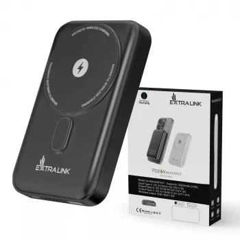 Extralink MagSafe 10000mAh akumulatoru banka, grafīts, 38,5 Wh, PD20W+15W, USB-C/USB-A