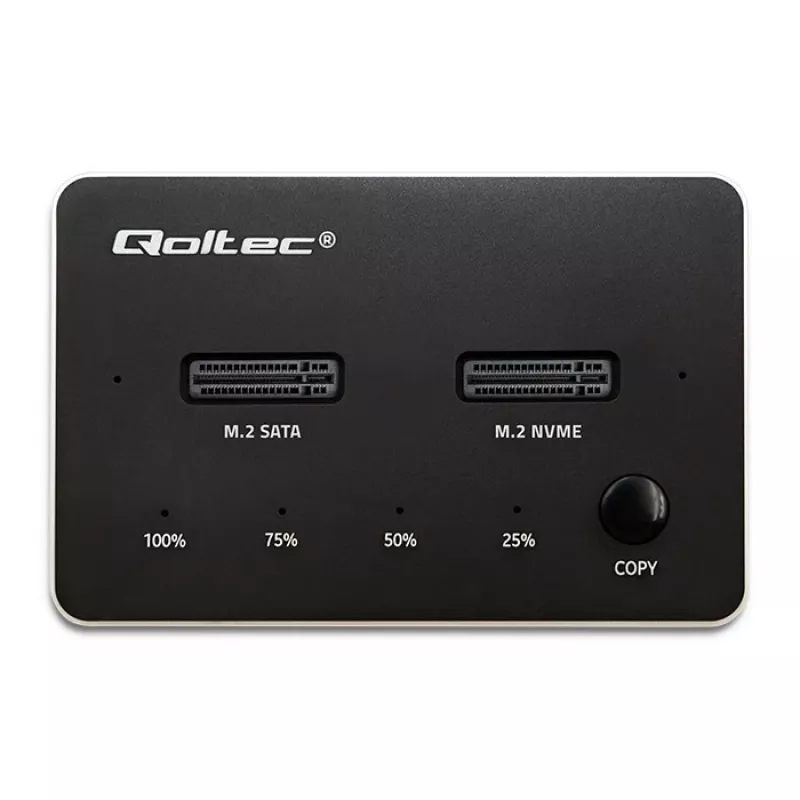 Qoltec 52274 M.2 SSD diskdziņu dokstacija | NVMe | SATA | USB-C | DUAL 2 x 2TB