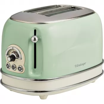 Ariete 155 Design 2 Slice Toaster ar sviestmaižu turētājiem, 6 grauzdēšanas līmeņi, 810 W, nerūsējošā tērauda korpuss, noņemama drupatu paplāte, pasteļzaļš