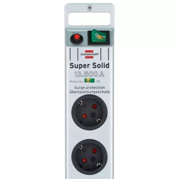 Super-Solid 8 ligzdu barošanas sloksne (sudraba, 2,5 metri, 13.500A pārsprieguma aizsardzība)