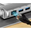 Klēpjdatora statīvs Unitek D1109B01 — alumīnija regulējams statīvs ar noņemamu USB-C HDMI 4K PD 100W, 2x USB-A, RJ-45, līdz 17 collām