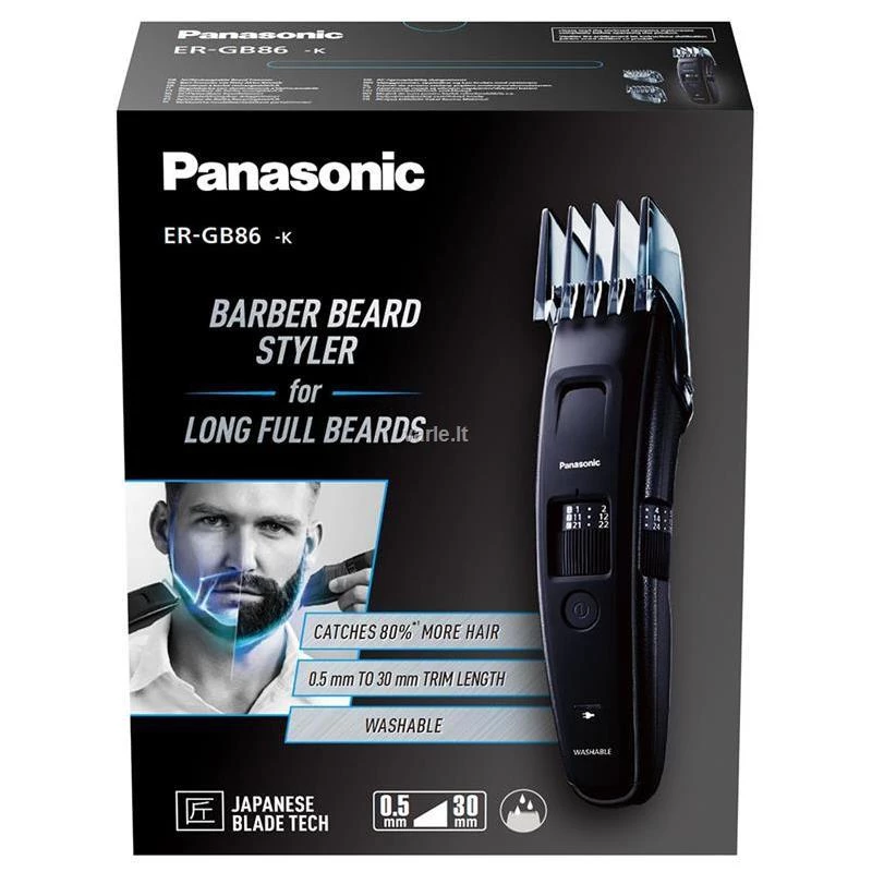Panasonic | Bārdas trimmeris | ER-GB86-K503 | Bezvada | Garuma soļu skaits 57 | Solis precīzs 0,5 mm | Melns