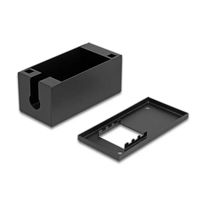 Sadales kārba DELOCK Easy 45 moduļu turētājs galda vai sienas montāžai, metāla, melna, 2x22,5x45 mm vai 1x45x45 mm