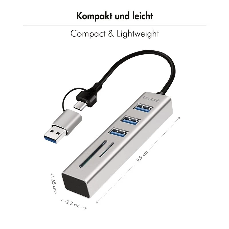 USB3.0 centrmezgls USB-A, SD/microSD slots, 2in1