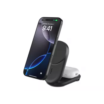 Iekštelpu lādētājs Belkin UltraCharge 25w Qi2 2in1 Magnetic USB-C melns apaļš