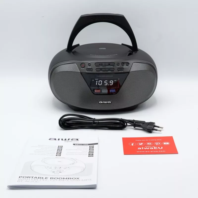 Audio mikro sistēma Aiwa BBTU-400BK, CD/MP3/FM-PLL/BT atskaņotājs (melna)
