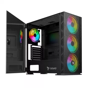 SAVIO datora korpuss Raptor X1 ARGB Glass/Mesh Melns