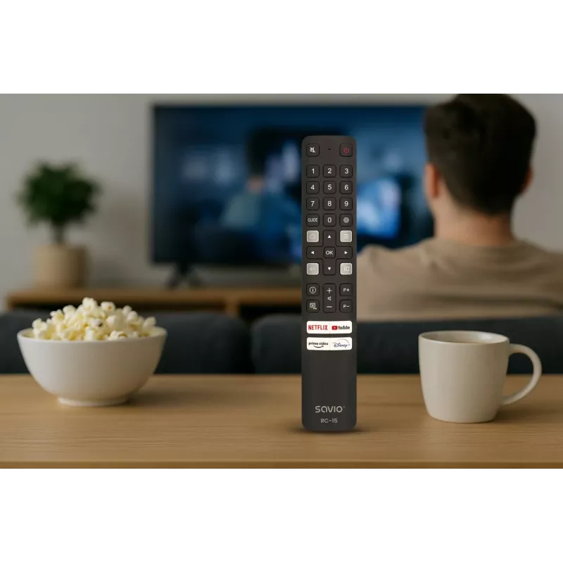 SAVIO universālā TV tālvadības pults RC-15 TCL SMART TV, IR bezvadu, melna, diapazons 10 m