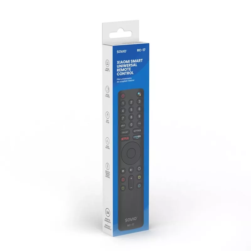 SAVIO RC-17 TV tālvadības pults IR/Bluetooth, atbalsta 20 ierīces, 10 m diapazons, melna